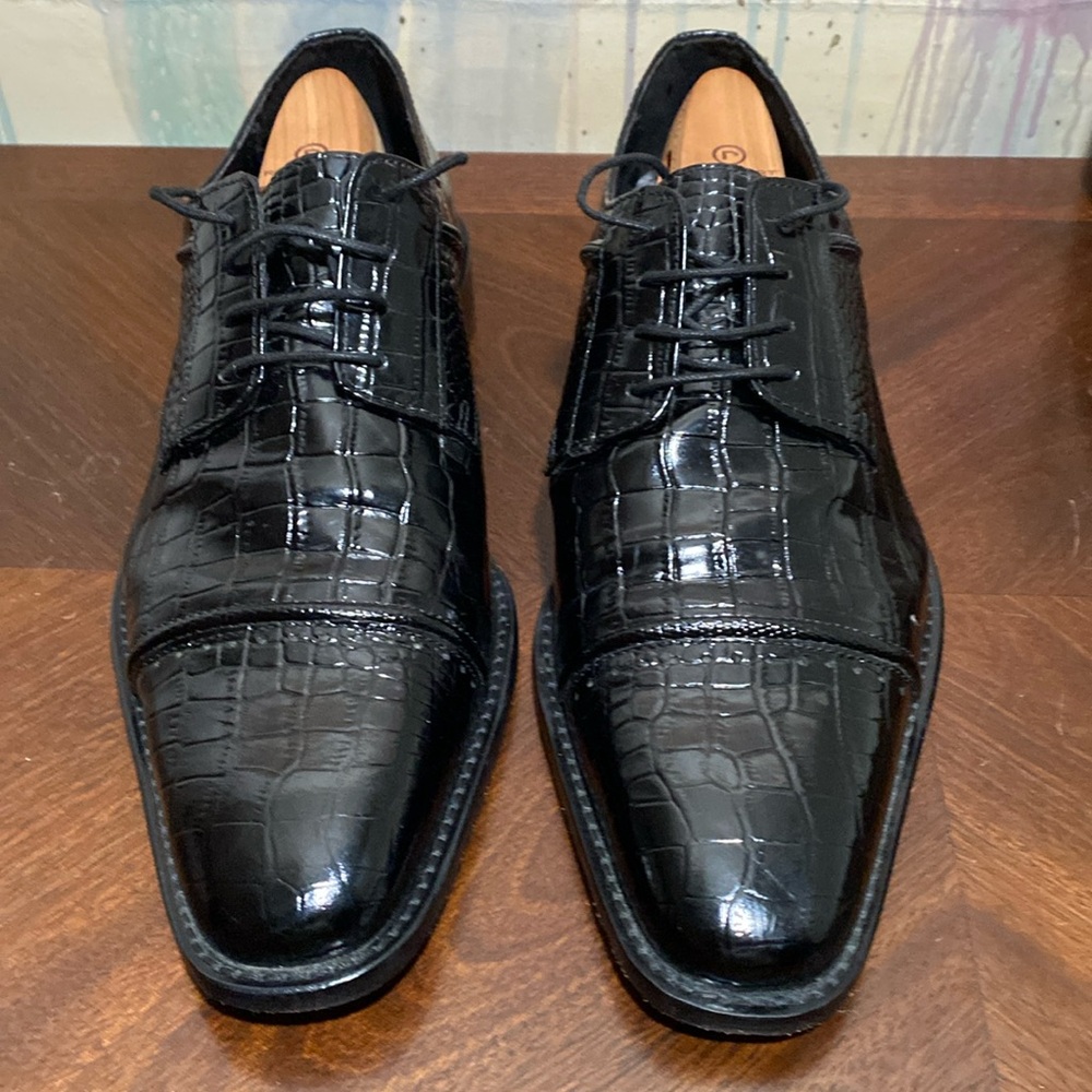 Stacy Adam’s Printed Cow Leather Black Cap Toe Men’s 12W - Picture 2 of 7